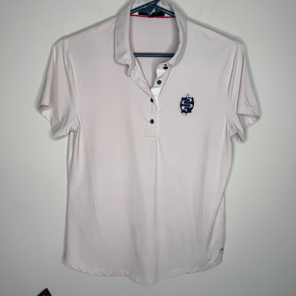 Greyson Clothiers Womens Polo Shirt Light Pink Snake Turtle Patch Short Sleeve M